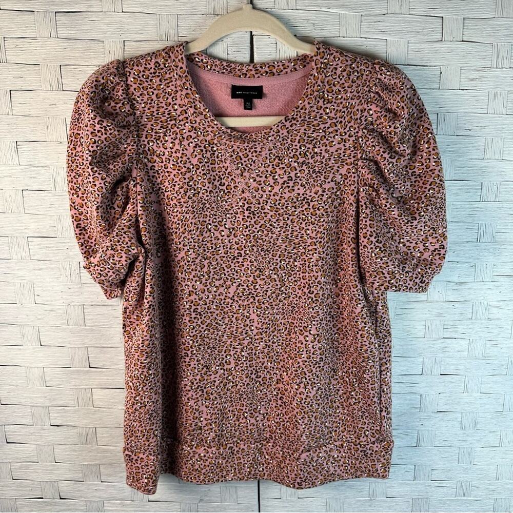 Who What Wear Womens Sweatshirt  Pink Leopard Print balloon sleeves Romantic‎
